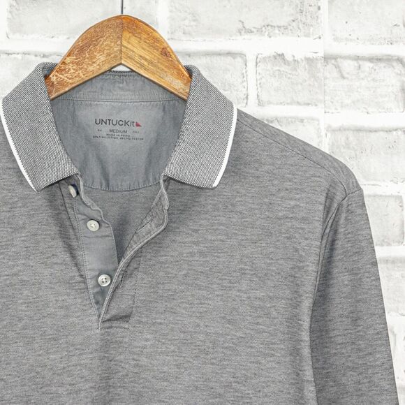 UNTUCKit Men's Long Sleeve Polo Shirt in Gray cotton poly size Medium - Picture 1 of 7
